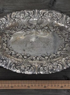 镀银椭圆精美盘西洋旧物Vintage 复古美食裱花摄影【二店道具铺】