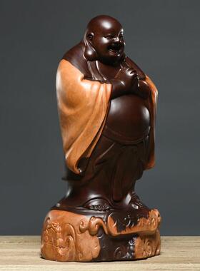 黑檀木雕弥勒佛像摆件供奉家用实木大肚笑佛像家居摆设红木工艺品