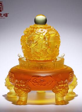 琉璃紫色水晶球工艺礼品摆饰招财聚财摆件祥龙聚宝盆创意吉祥物高