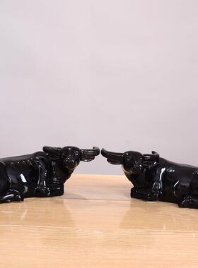 陶瓷黑色摆件瓷器卧牛招财动物大号平安乔迁风水家居用品牛年礼品