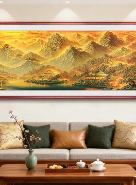 财满金山浮雕描金新中式风景装饰画客厅沙发背景墙挂画餐厅山水画