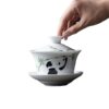 White porcelain hand-painted panda playing with bamboo Sancai bowl teahouse literati ceramic kung fu tea bowl Sichuan and Sichuan culture tea set