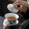 White porcelain hand-painted panda playing with bamboo Sancai bowl teahouse literati ceramic kung fu tea bowl Sichuan and Sichuan culture tea set