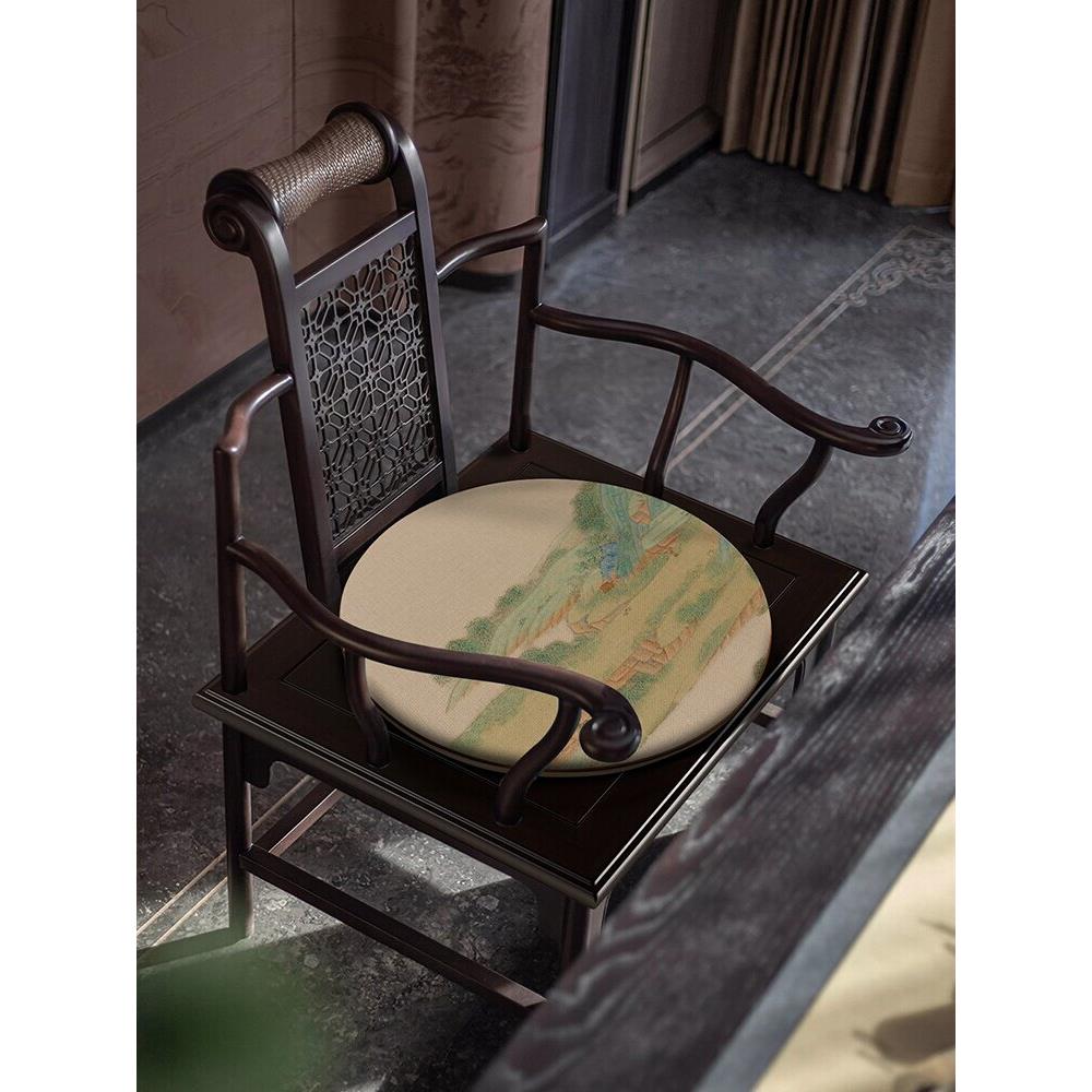 New Chinese style landscape cushion tea room living room armchair seat cushion tea house sofa futon bay window dining chair butt cushion non-slip