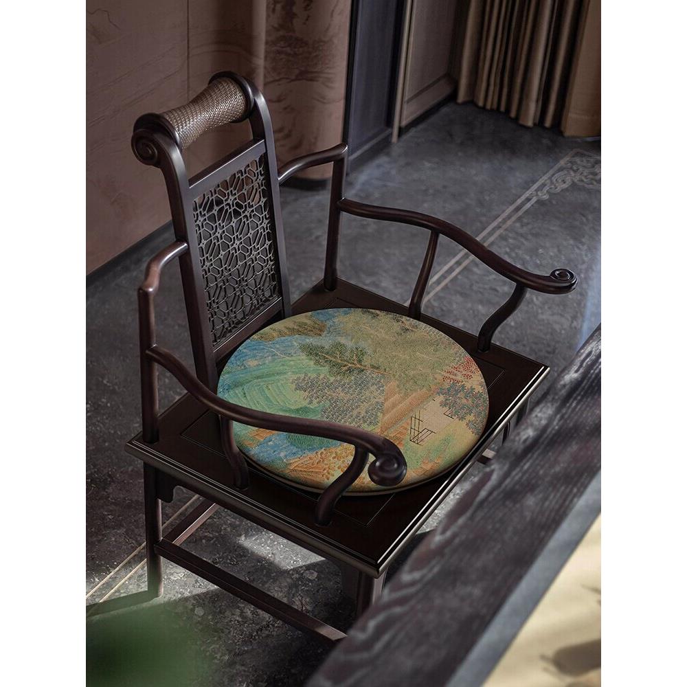 New Chinese style landscape cushion tea room living room armchair seat cushion tea house sofa futon bay window dining chair butt cushion non-slip