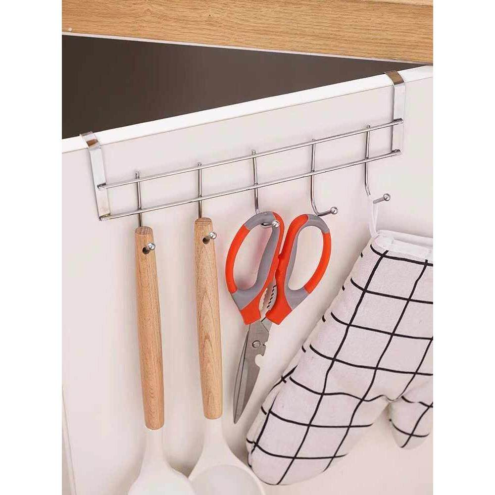 不锈钢橱柜门背5连挂钩置物卡夹钩 厨房免打孔锅铲汤勺收纳沥水架,淘宝优惠券,粉丝福利购,淘宝优惠卷