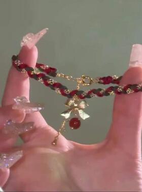 圣诞节红色编绳编织蝴蝶结手链氛围甜美简约手绳闺蜜礼物手饰新款