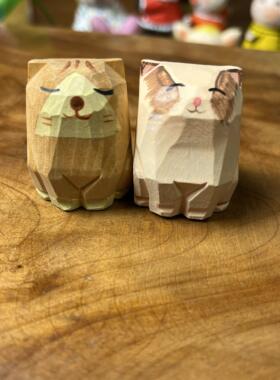 猫咪摆件木雕小猫木制工艺礼品摆饰创意礼物手工雕刻动物送人装饰