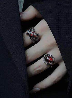 红月光戒指男女ins小众设计感开口可调节指环冷淡风食指戒尾戒潮