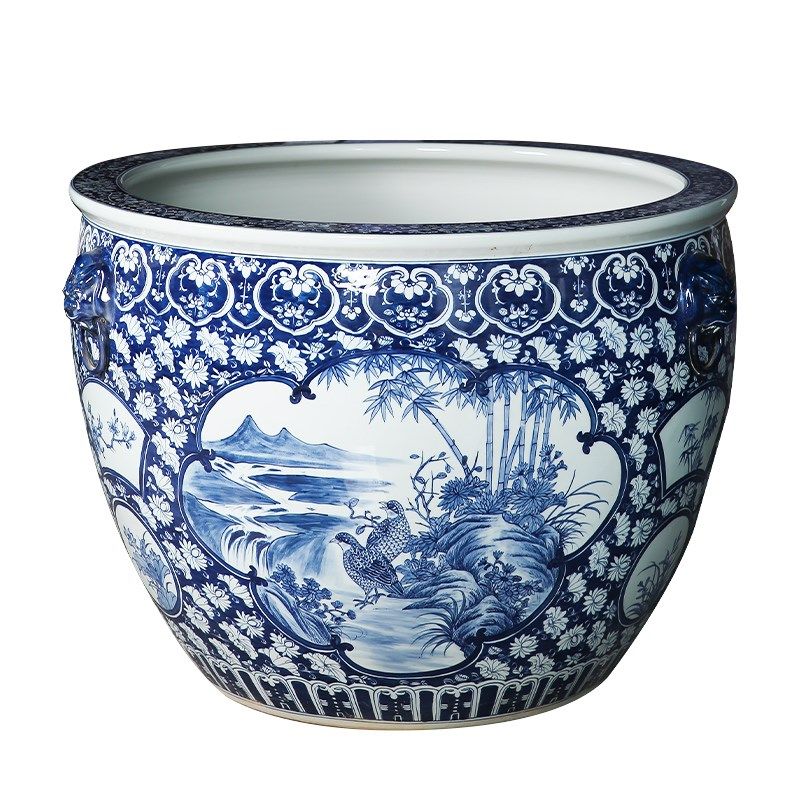 陶瓷庭院大缸种树养鱼盆荷花睡莲锦鲤缸特大号招财狮耳青花瓷门海,淘宝优惠券,粉丝福利购,淘宝优惠卷