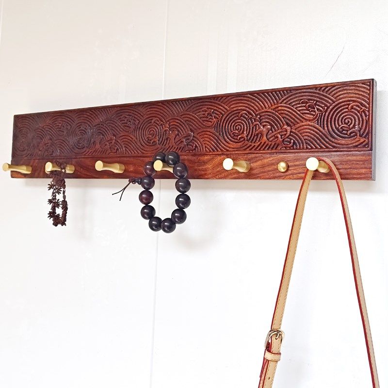 新款花梨木挂衣钩刺猬紫檀粘钩挂衣架实木壁挂黄铜长排钩衣帽架,淘宝优惠券,粉丝福利购,淘宝优惠卷