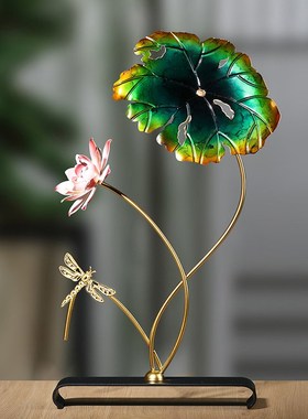 荷花荷叶蜻蜓田园风工艺品摆件家居客厅办公室装饰品餐厅酒店摆设