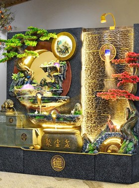 大型水幕墙瀑布流水墙屏风办公室内玄关背景墙景观假山循环水摆件