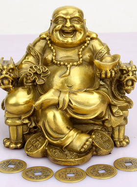 纯铜弥勒佛摆件 龙椅佛摆件