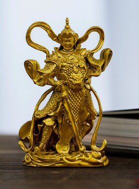 简修行韦驼菩萨摆件伽蓝关公韦陀佛像纯黄铜像精致禅意文创礼物品