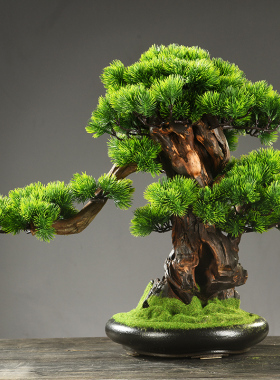 仿真迎客松盆景植物客厅玄关办公室绿植盆栽摆件家居装饰开业礼品