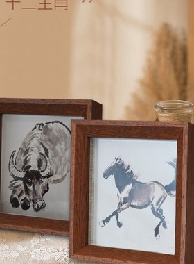 马到成功十二生肖办公桌牀头柜实木摆台装饰品画框挂墙家居装饰画