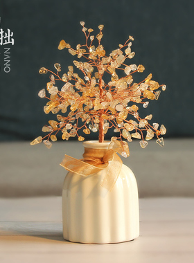 招桃花水晶树摆件招财旺姻缘工艺礼品办公室家居创意装饰乔迁粉黄