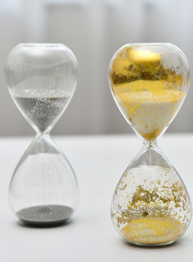 创意金银色玻璃沙漏计时器10/30分钟家居摆件书桌装饰礼品玻璃工