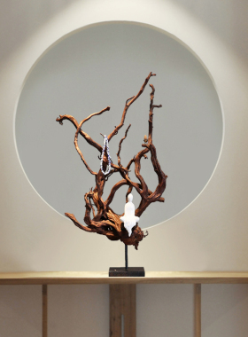 万千 新中式枯木风化根雕禅意玄关桌面摆件 家居客厅茶室手工装饰