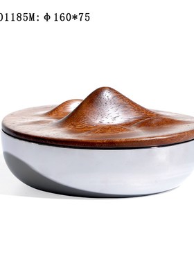 新中式圆形金属收纳罐储物盒子实木盖子客厅茶几电视柜装饰品摆件