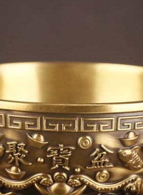 纯铜聚宝盆摆件黄铜五福聚宝盆家居办公室铜盆摆件装饰开业送礼