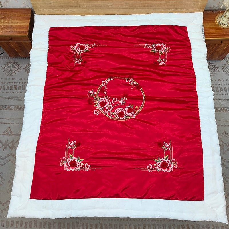 高档立体刺绣真丝绸缎面纯手工结婚陪嫁新疆棉花被子学生春秋冬被,淘宝优惠券,粉丝福利购,淘宝优惠卷
