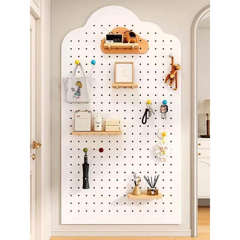 Solid wood entryway hole board storage rack custom meter box blocking clouds wall hanging board coat rack storage