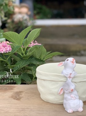 口袋小兔子收纳花器多肉花盆萌可爱花园装饰桌面摆件创意礼物品