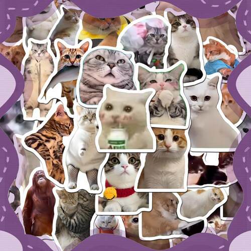 张猫贴纸可爱搞笑鬼畜猫咪风表情包梗图素材手账本贴画 - 图0
