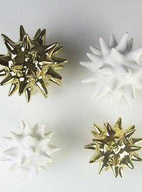 金色刺球海胆摆件现代不规则白色银色五角星北欧风美间软装饰品