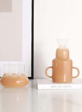 北欧现代渐变色创意玻璃小花瓶样板间摆件时尚家居客厅桌面装饰品