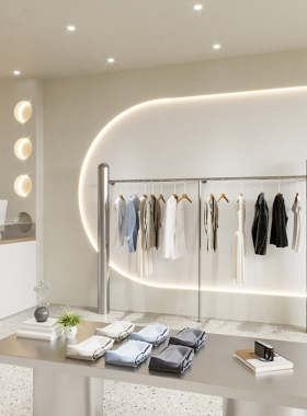 服装店展示架不锈钢上墙挂衣杆女装店时尚简约落地式货架陈列道具