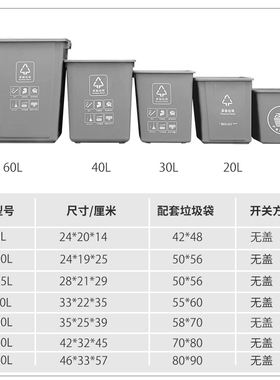 无盖长方形大垃圾桶大号家用厨房户外商用垃圾箱学校幼儿园物业