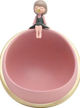 ins吹泡泡女孩玄关门口家居桌面装饰可爱女孩钥匙收纳盒摆件