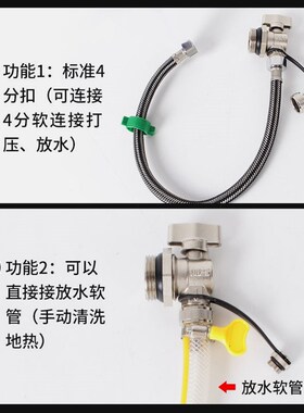 德国进口暖气放水阀全铜家用排水排污升温分水器大流量1寸6分地暖