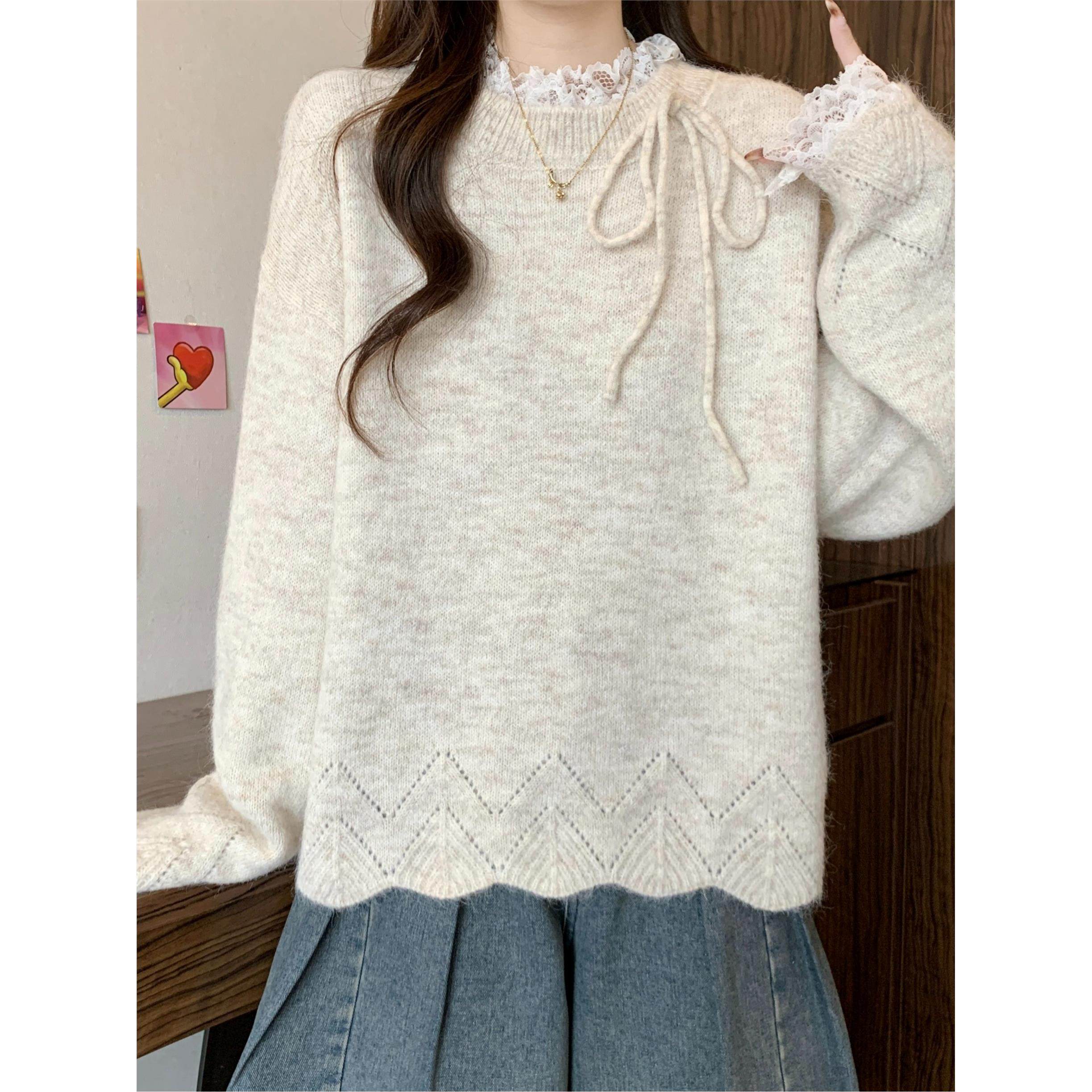 大码高级感蕾丝拼接毛衣女装秋冬胖mm显瘦正肩内搭针织打底衫上衣,淘宝优惠券,粉丝福利购,淘宝优惠卷