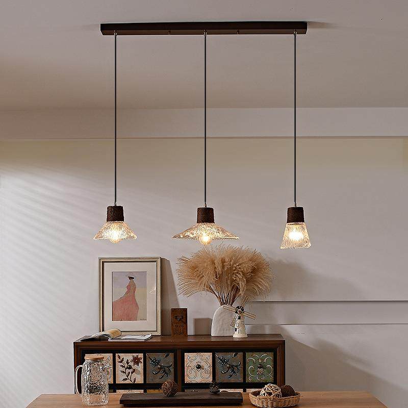 中古风餐厅吊灯复古南洋风吧台岛台橱窗餐桌灯具麻绳玻璃三头吊灯,淘宝优惠券,粉丝福利购,淘宝优惠卷