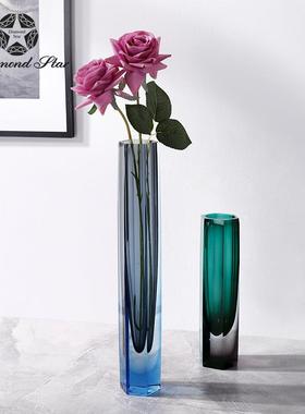 钻石星仿水晶小口高款玻璃花瓶高级感客厅桌面插花器摆件花瓶