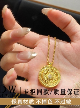 奥特莱斯18K金新中式沙金八宝罗盘锁骨项链久洗不掉色女2026新款