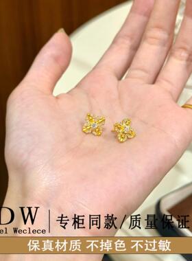 奥特莱斯18K金古法点钻十字金刚杵耳钉精致镶嵌镂空小众菱形新款