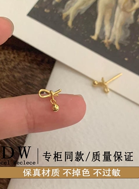 奥特莱斯18K金新中式超仙绳结小金球耳钉女新款轻奢感耳坠时尚个