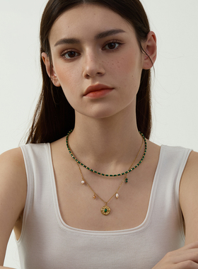 UII天然孔雀石叠戴吊坠毛衣项链女配饰高级感小众锁骨链2026新款