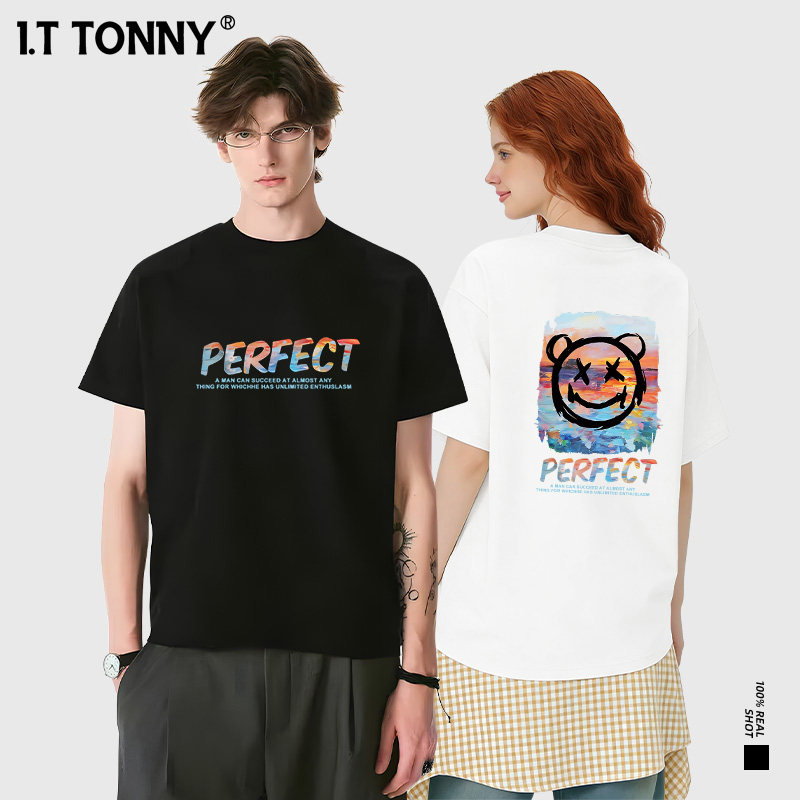 潮牌I.T TONNY官方街头风运动印花新款宽松休闲情侣款短袖T恤YF