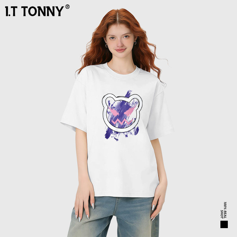 潮牌I.T TONNY夏季新款情侣装T恤美式复古印花百搭高品质潮牌FT