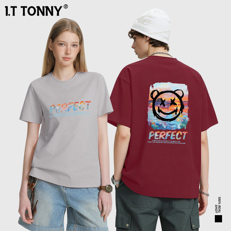 潮牌I.T TONNY官方街头风运动印花新款宽松休闲情侣款短袖T恤YF