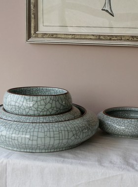 绿萝水培花瓶水养陶瓷种花盆笔洗宽口开片摆件桌面摆设鱼缸