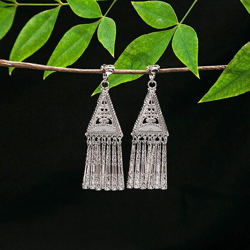 民族风几何流苏耳夹苗银复古典雅少数民族耳洞耳饰女,淘宝优惠券,粉丝福利购,淘宝优惠卷
