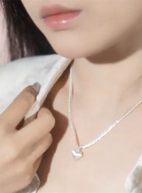 新款银色拉丝爱心双层项链女夏30