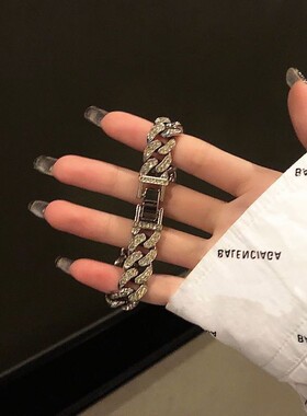 镶钻古巴链手链男女潮嘻哈蹦迪